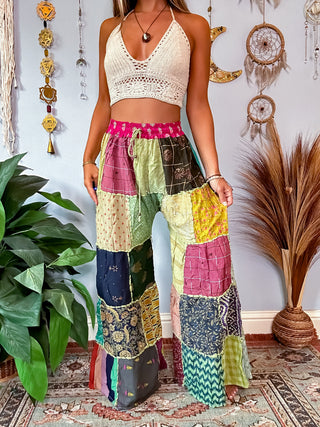 PATCHWORK WIDE LEG TROUSERS