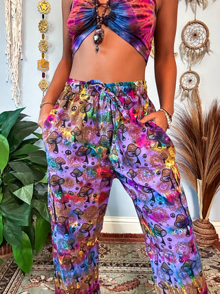 BUTTERFLY TRIPS STRAIGHT LEG TROUSERS - PURPLE