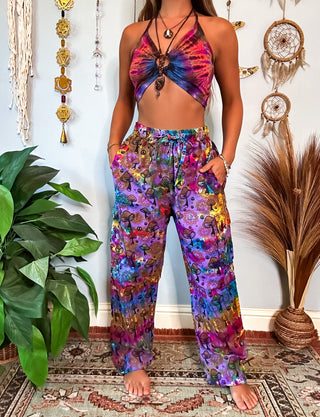 BUTTERFLY TRIPS STRAIGHT LEG TROUSERS - PURPLE