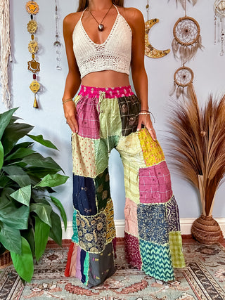 PATCHWORK WIDE LEG TROUSERS