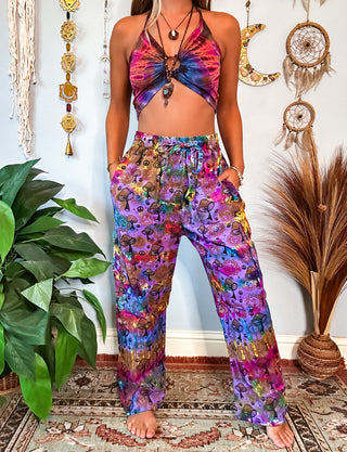 BUTTERFLY TRIPS STRAIGHT LEG TROUSERS - PURPLE