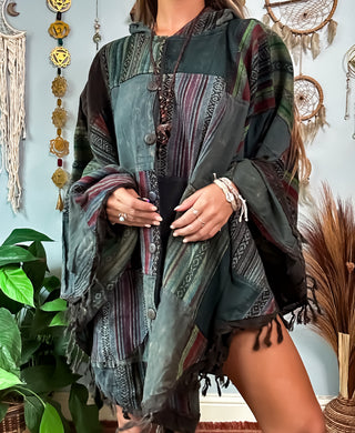 BERKELEY HOODED PONCHO - STONE