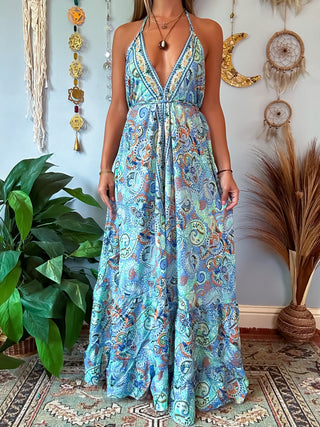 SILK TIERED DRESS - SKY BLUE