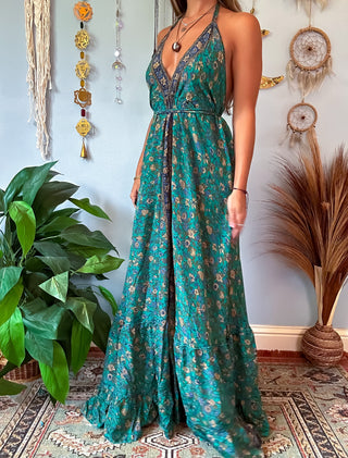 SILK TIERED DRESS - TEAL