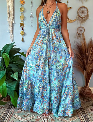 SILK TIERED DRESS - SKY BLUE