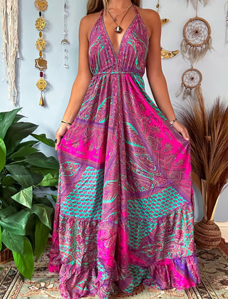 SILK TIERED DRESS - FUCHSIA