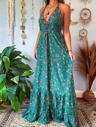 SILK TIERED DRESS - TEAL