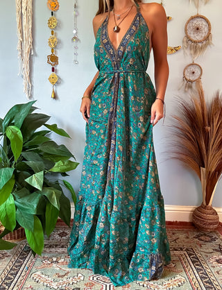 SILK TIERED DRESS - TEAL