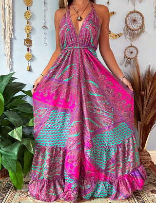 SILK TIERED DRESS - FUCHSIA