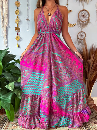 SILK TIERED DRESS - FUCHSIA