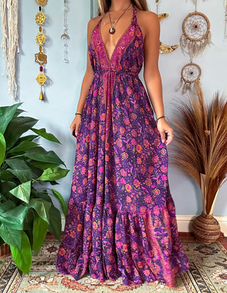 SILK TIERED DRESS - PLUM