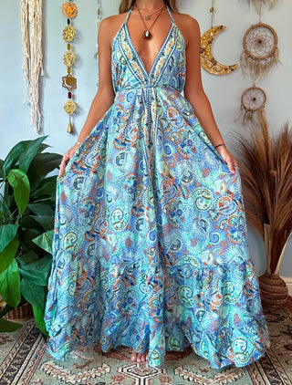 SILK TIERED DRESS - SKY BLUE