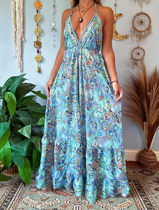 SILK TIERED DRESS - SKY BLUE