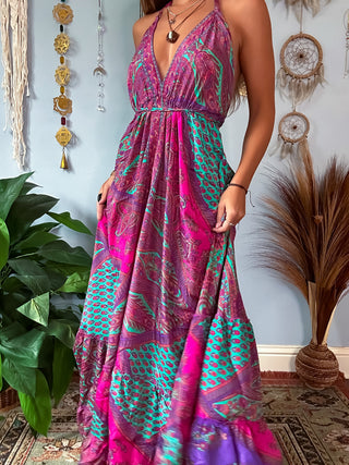 SILK TIERED DRESS - FUCHSIA