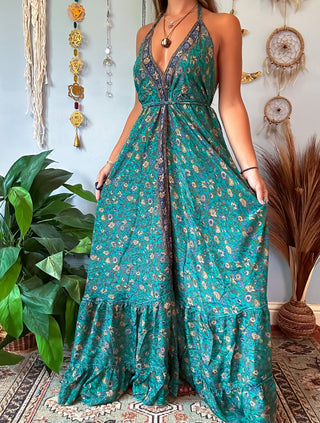 SILK TIERED DRESS - TEAL