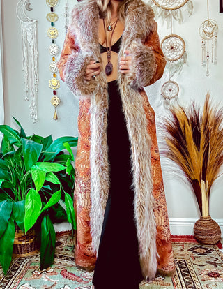 BOHO GODDESS FAUX FUR TRIM COAT